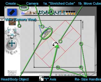 View Top - Rotating and moving the Stretched Cube up to the Head/Body object.